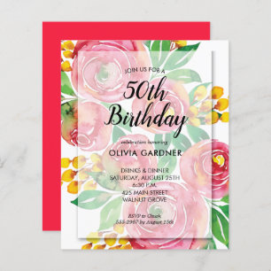 Papier Budget Vibrant Aquarelle Florale Invitations d'ann