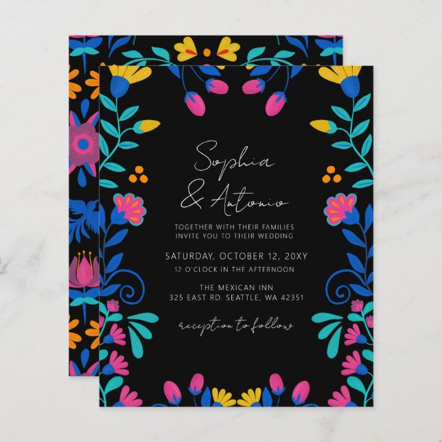 Papier Budget Vibrant mexicain Floral Fiesta Mariage (Devant / Derrière)