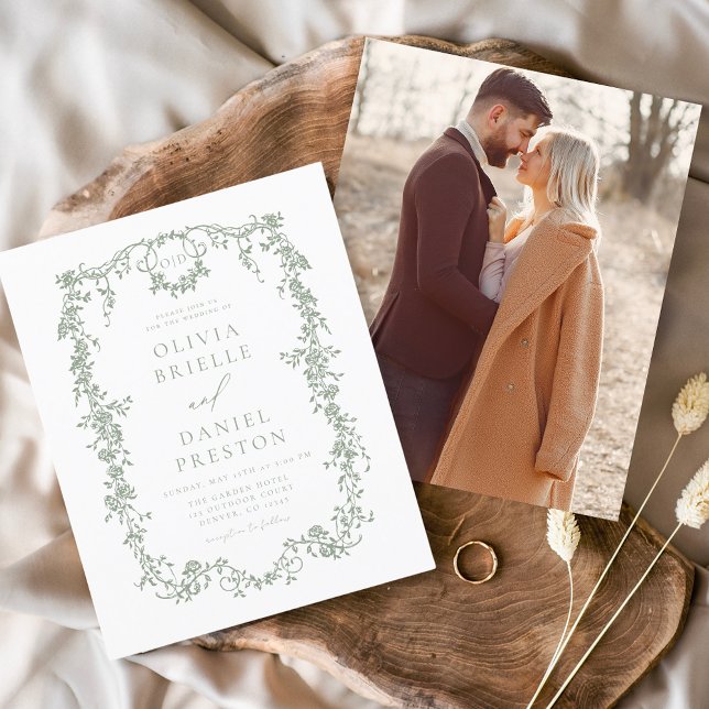 Papier Budget Victorien Français Photo Sage Vert Mariage (Créateur téléchargé)