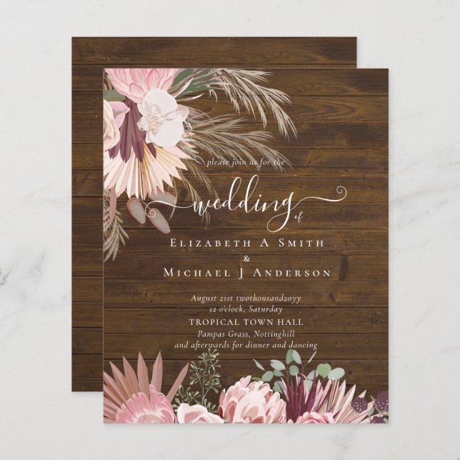 Papier BUDGET Vin Bourgogne Pampas Grass Mariage Tropical (Devant / Derrière)