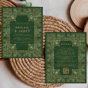 Papier Budget Vintage Livre vert or QR Code Mariage