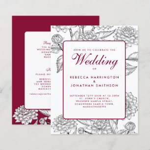 Papier Budget Vintage Vin Rouge Floral Faire-part de mari
