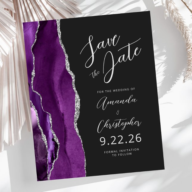 Papier Budget Violet Agate Script Argent Étape à franchir (Créateur téléchargé)