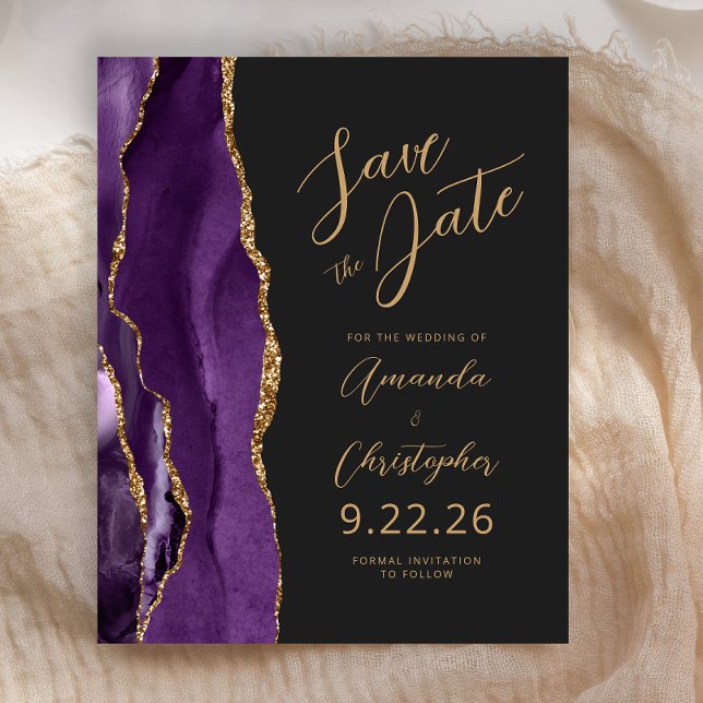 Papier Budget Violet Agate Script Faire-Part de Date de M (Créateur téléchargé)