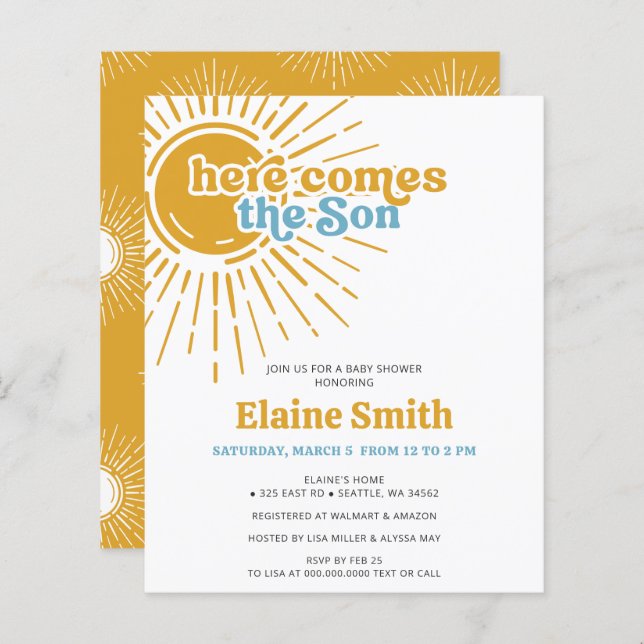 Papier Budget Voici le fils retro garçon baby shower (Devant / Derrière)