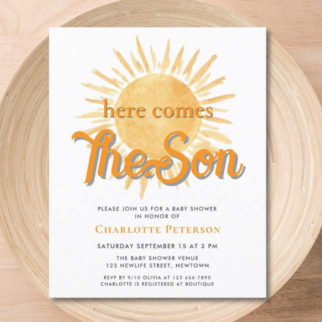Papier Budget Voici L'Invitation Baby shower Son Sun (Créateur téléchargé)