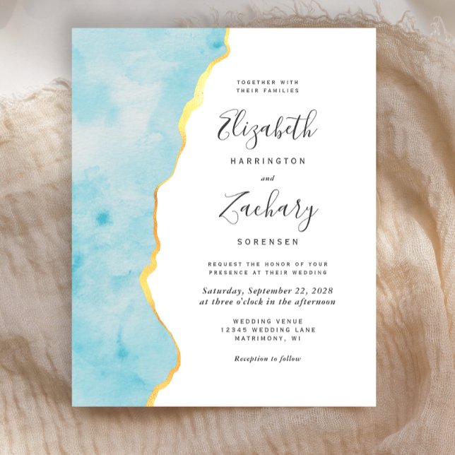 Papier Budget Watercolor Aqua Blue Agate Wedding (Créateur téléchargé)