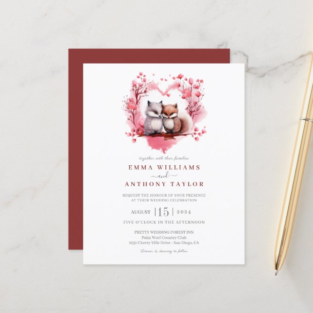 Papier Budget Watercolor Fox Couple Mariage (Devant/Arrière en situation)