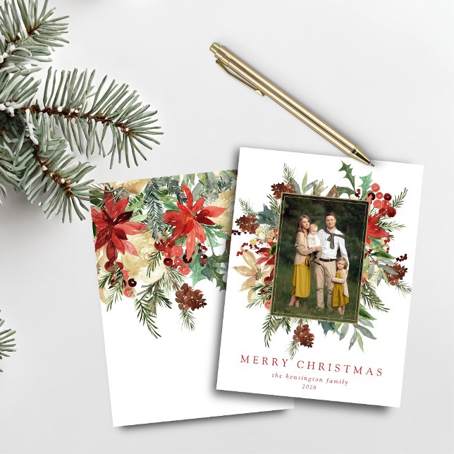 Papier Budget Watercolor Pine Gold (Budget Watercolor Pine Gold Christmas Photo Card)