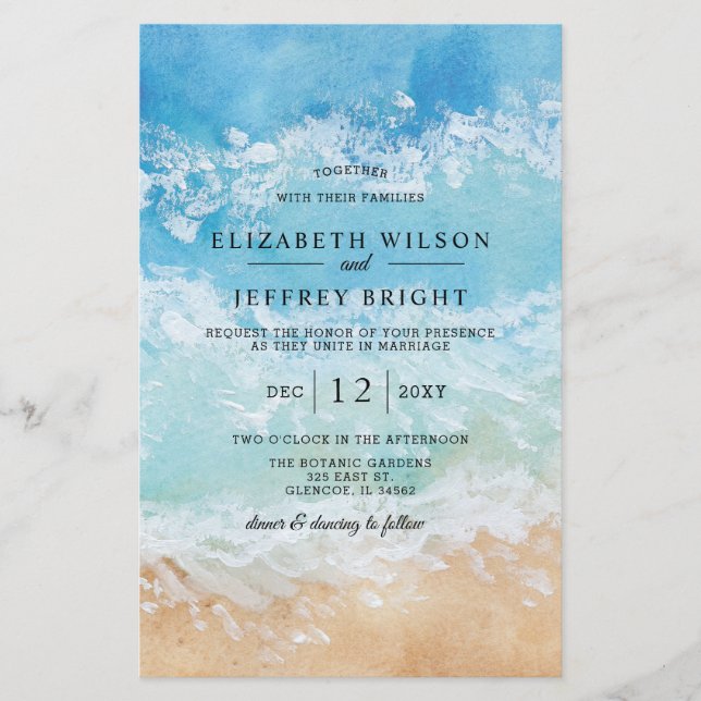 Papier Budget Watercolor Plage Mariage Invitation (Devant)