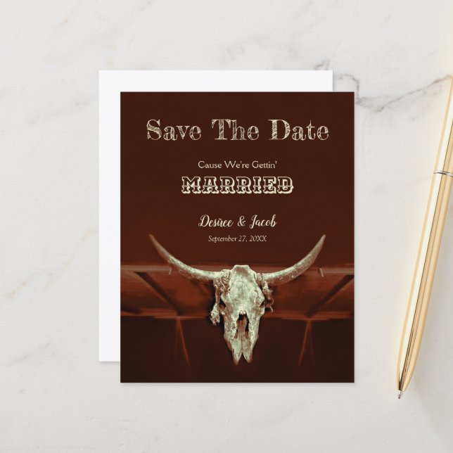 Papier Budget Western Bull Skull Wedding Enregistrer La D (Devant/Arrière en situation)
