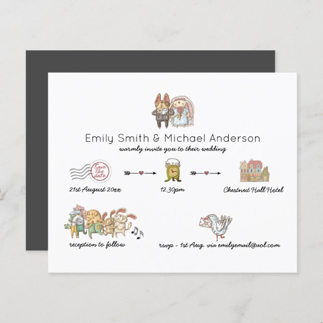 Papier BUDGET Whimsical Day of Mariage Timeline Invitatio (Devant / Derrière)