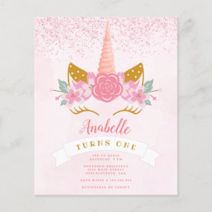 Papier Budget Whimsical Pink Rainbow Unicorn Anniversaire