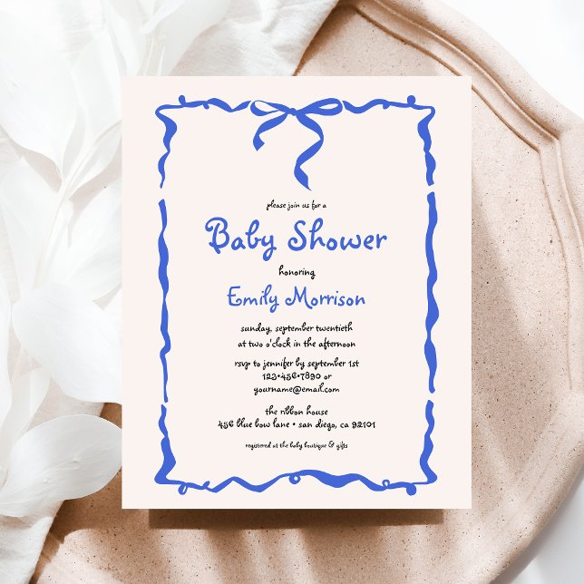 Papier Budget Whimsical Quirky Blue Bow Boy Baby shower (Créateur téléchargé)