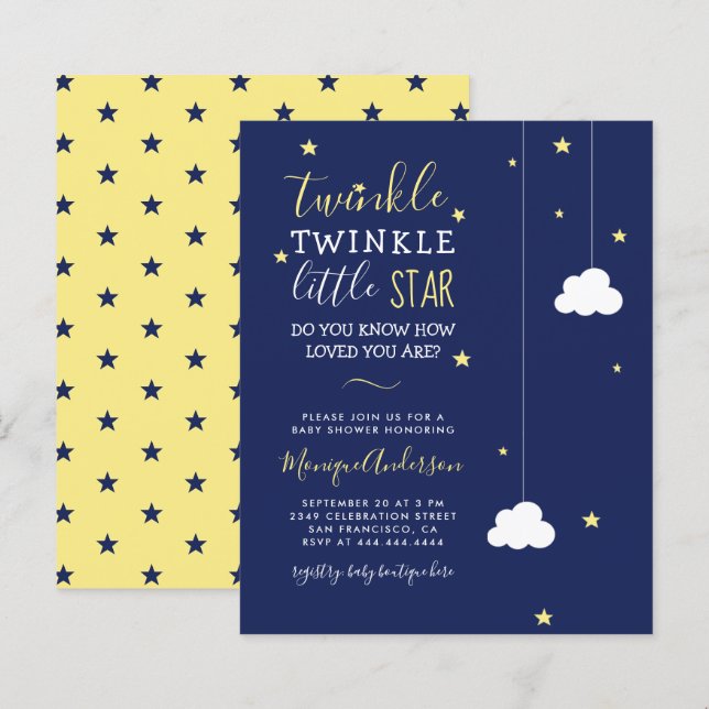 Papier Budget Whimsical Twinkle Baby shower Little Star (Devant / Derrière)
