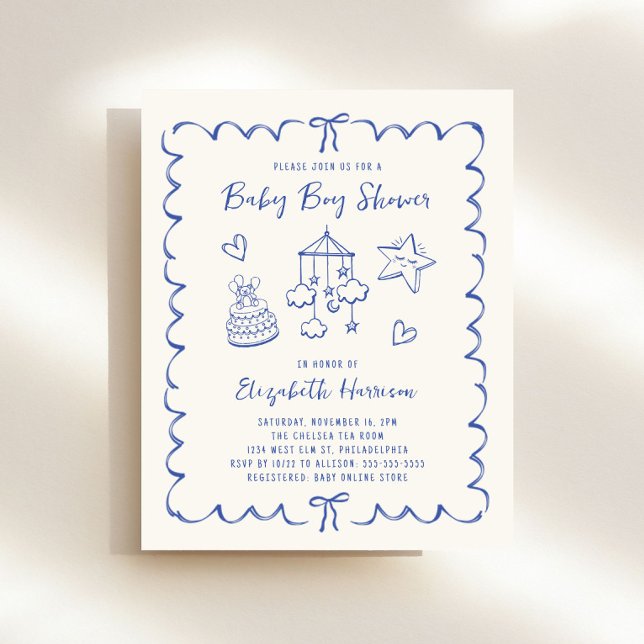 Papier Budget Whimsical Wavy Frame Baby Boy Shower Invita (Créateur téléchargé)