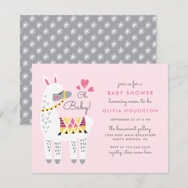 Papier Budget Whimsstel Pastel Rose Llama Oh Baby shower (Devant / Derrière)