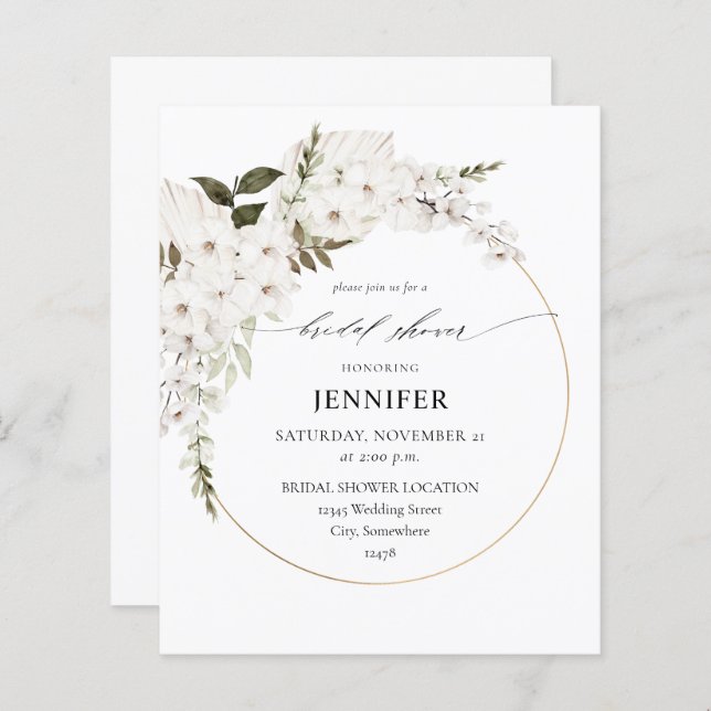 Papier Budget White Boho Floral Fête des mariées (Devant / Derrière)