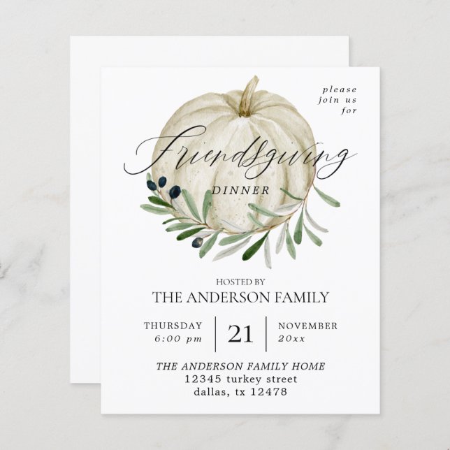 Papier Budget White Citrouille Friendsgiving (Devant / Derrière)