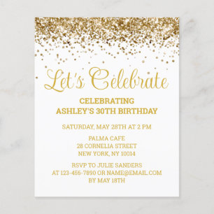 Papier Budget White & Gold 30th Birthday Party Invitation