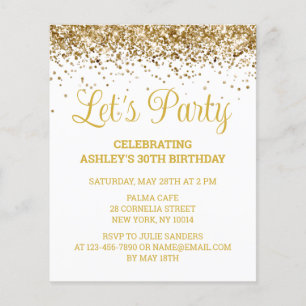 Papier Budget White & Gold 30th Birthday Party Invitation