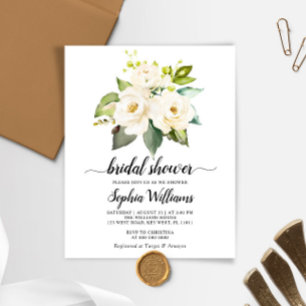 Papier Budget White Rose Fleurs Bridal Douche Invitation