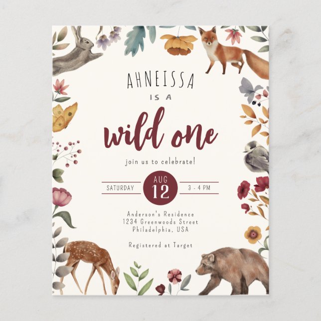 Papier Budget Wild One Animal Woodland Premier anniversai (Devant)