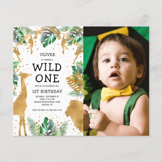 Papier Budget Wild One Photo Green Gold 1er anniversaire (Devant)