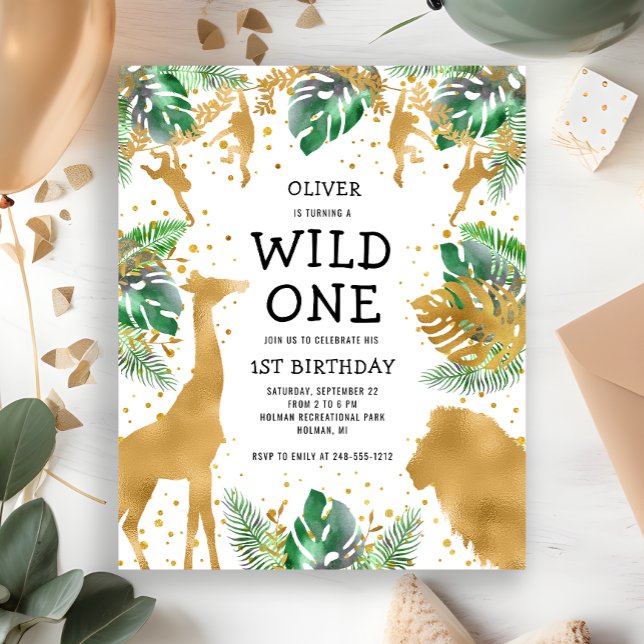 Papier Budget Wild One Safari 1er anniversaire Invitation (Créateur téléchargé)