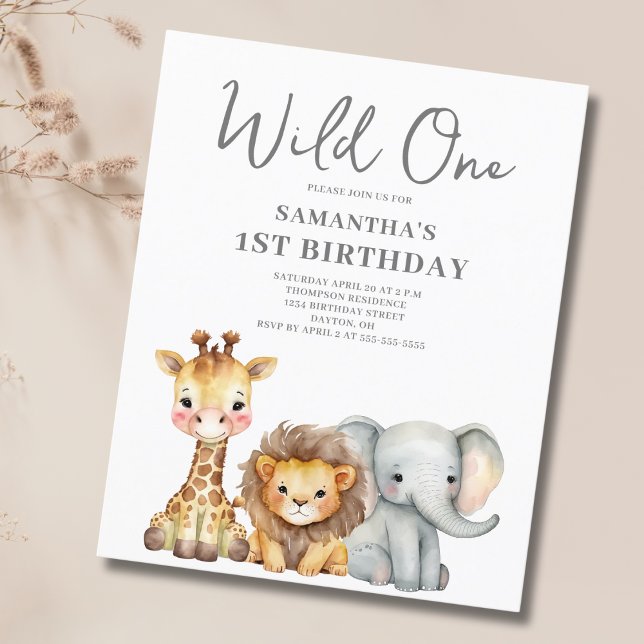 Papier Budget Wild One Safari 1er anniversaire Invitation (Créateur téléchargé)