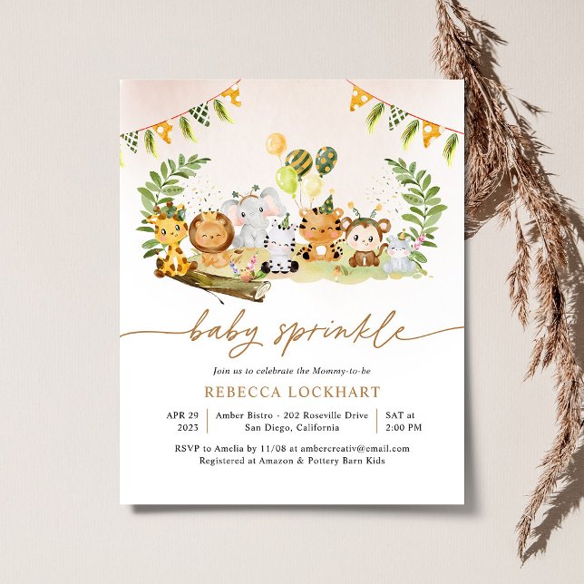 Papier Budget Wild Safari Girl Baby Sprinkle invitation (Créateur téléchargé)