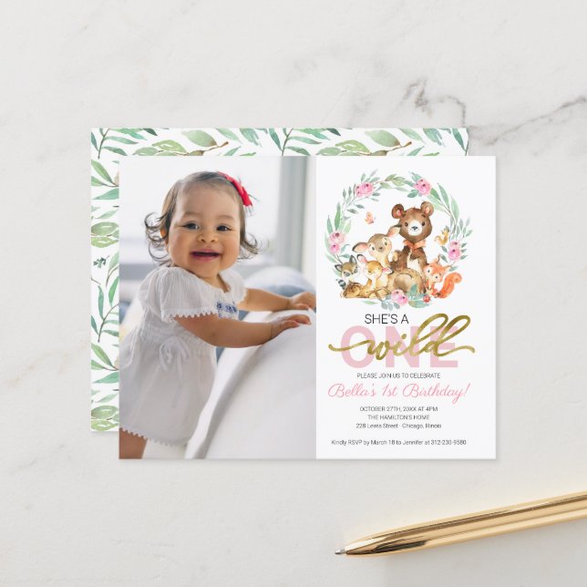 Papier Budget Wild Un Anniversaire Invitations Avec Photo (Devant/Arrière en situation)
