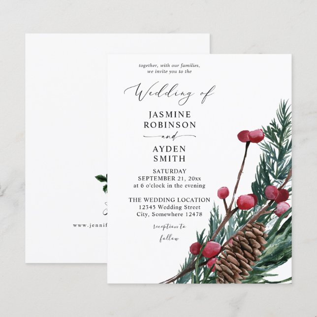 Papier Budget Winter Berries & Pine Mariage de verdure (Devant / Derrière)
