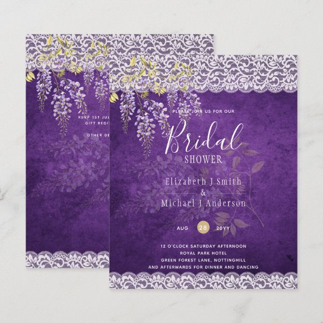 Papier BUDGET Wisteria Floral Lace FÊTE DES MARIÉES INVIT (Devant / Derrière)