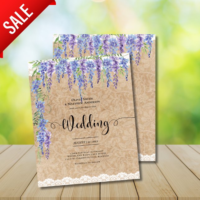 Papier Budget Wisteria Floral Mariage Rustic Kraft dentel (Créateur téléchargé)