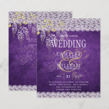BUDGET Wisteria Purple Floral Lace Mariage INVITE