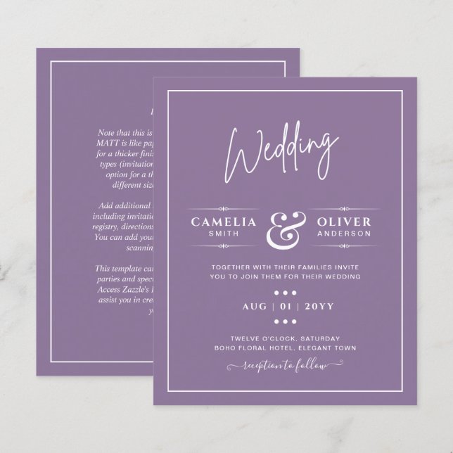 Papier Budget Wisteria Purple Mariage Simple Monochrom (Devant / Derrière)