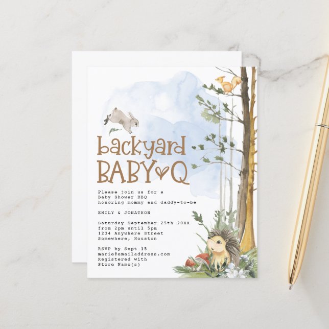 Papier Budget Woodland Baby Q Jardin Invitation Baby show (Devant/Arrière en situation)