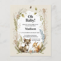Budget Woodland Créatures Baby shower Invitation