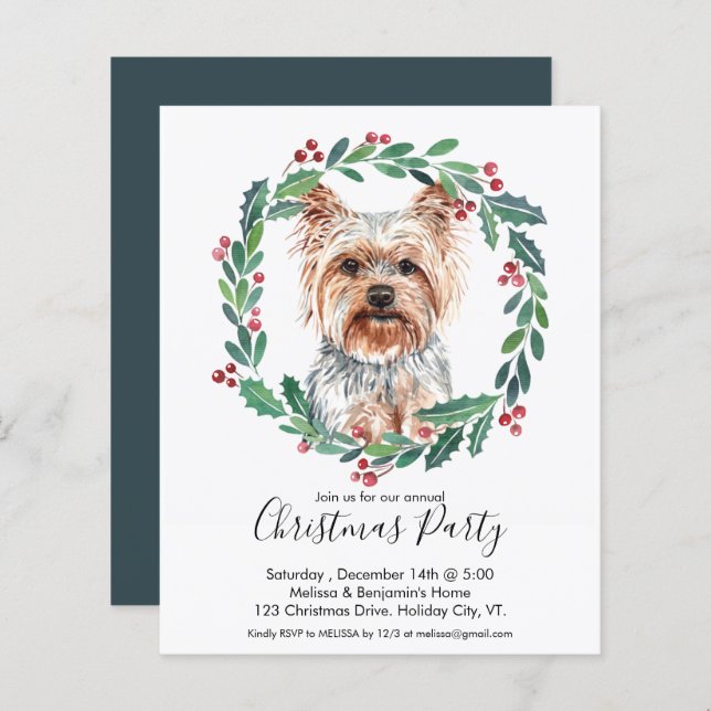 Papier Budget Yorkshire Terrier Chien de Noël Invitation (Devant / Derrière)