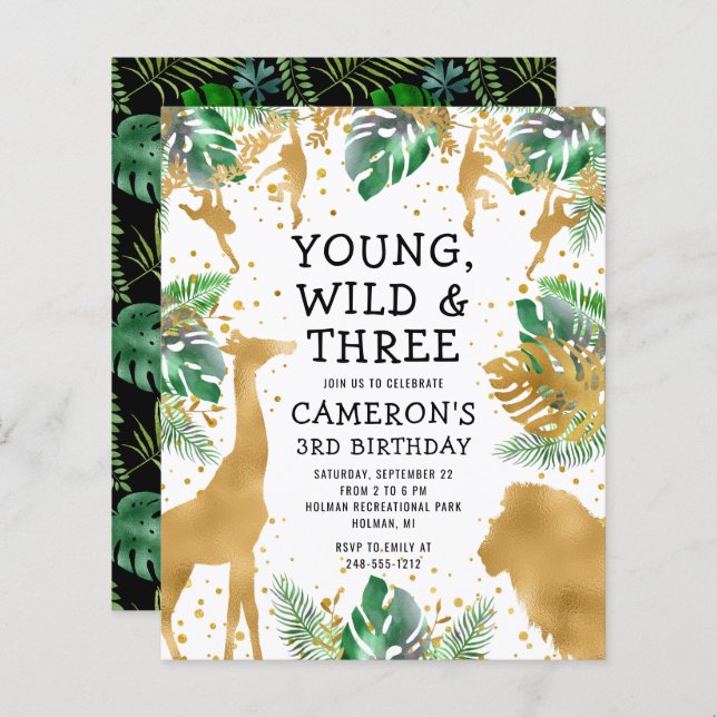 Papier Budget Young Wild Three 3e Invitation d'anniversai (Devant / Derrière)