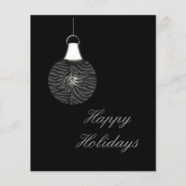Papier Budget Zebra Stripes Ornement Black Holiday Card (Devant)