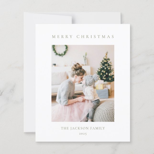 Papier BUDGETMinimalist Olive Green Merry Christmas Photo (Devant)