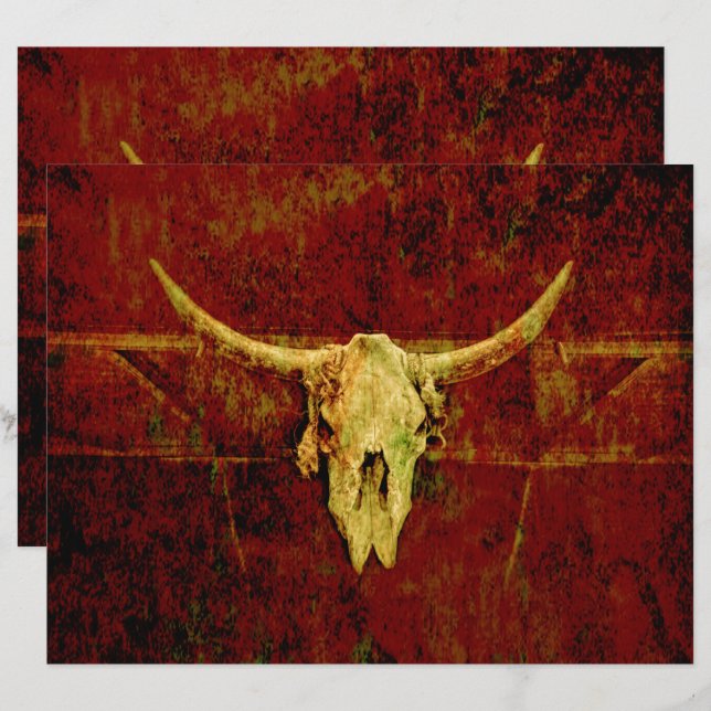 Papier Bull Skull Western Pays Brown Russe Grunge Art (Devant / Derrière)