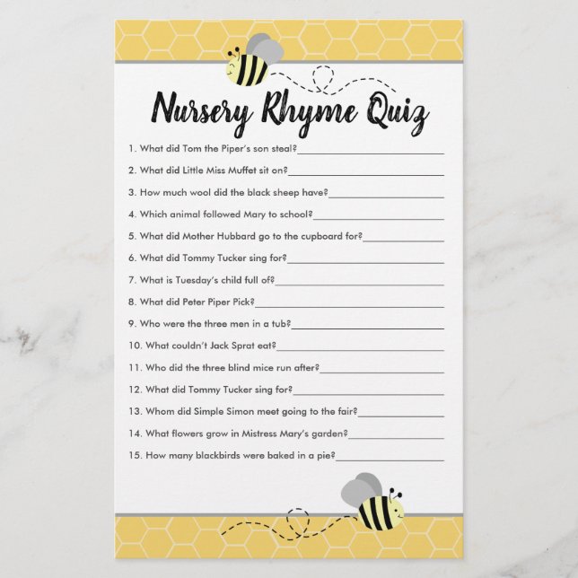 Papier Bumble Bee Baby shower Nursery (Devant)