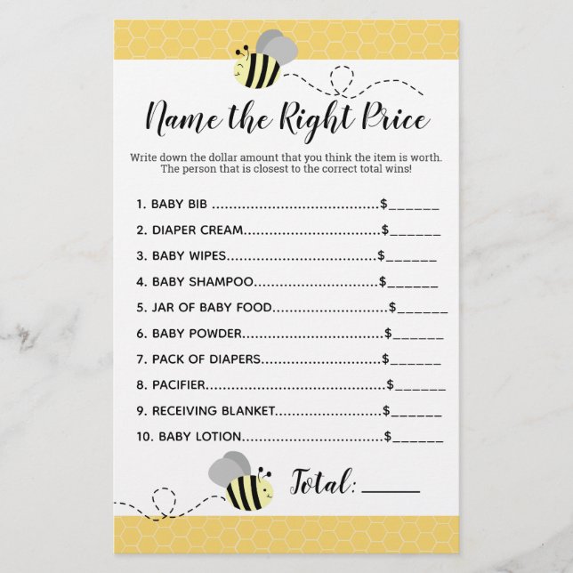 Papier Bumble jaune gris Nom du jeu de douche de prix (Devant)