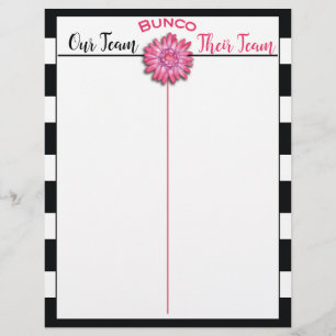 Papier Bunco Tally Score Sheet Black & White Pink Flower