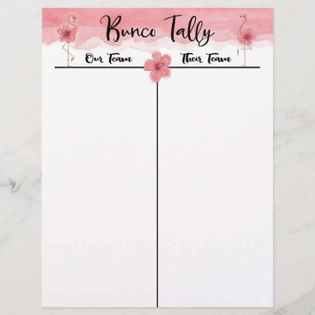 Papier Bunco Tally Score Sheet Flamant rose rose Tropical (Devant)