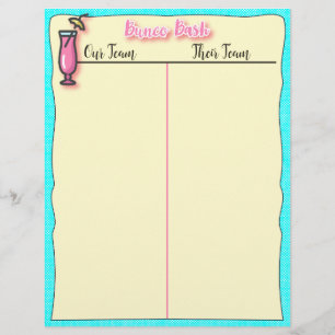Papier Bunco Tally Sheet - Pink Tropical Beach Boisson