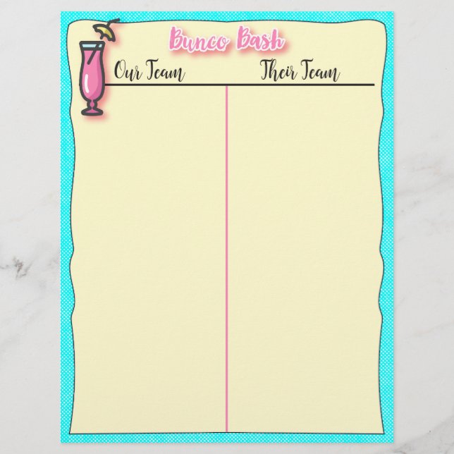 Papier Bunco Tally Sheet - Pink Tropical Beach Boisson (Devant)